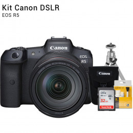 Canon R5 com Lente 24-105mm - Câmera Mirrorless | Brindes: Bolsa, Cartão 32GB, Mini Tripé e Kit Limpeza
