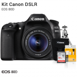 Canon 80D com Lente 18-55mm | Brindes: Bolsa, Cartão 32GB, Mini Tripé e Kit Limpeza